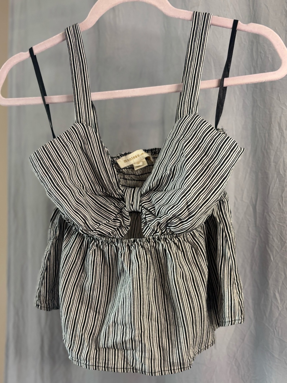 Monteau Black and White Tie Front Peplum Tank Top